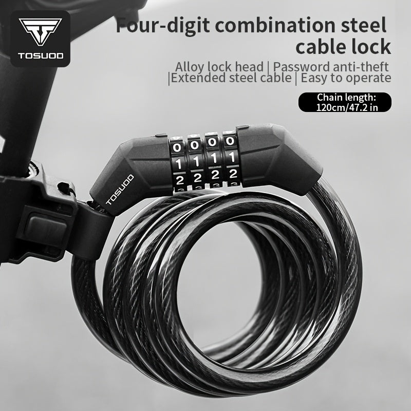 TOSUOD Anti-Theft 4-Digit Code Lock Bike Lock - Heavy-Duty Aluminum Alloy Chain Lock with 4-Digit Combination