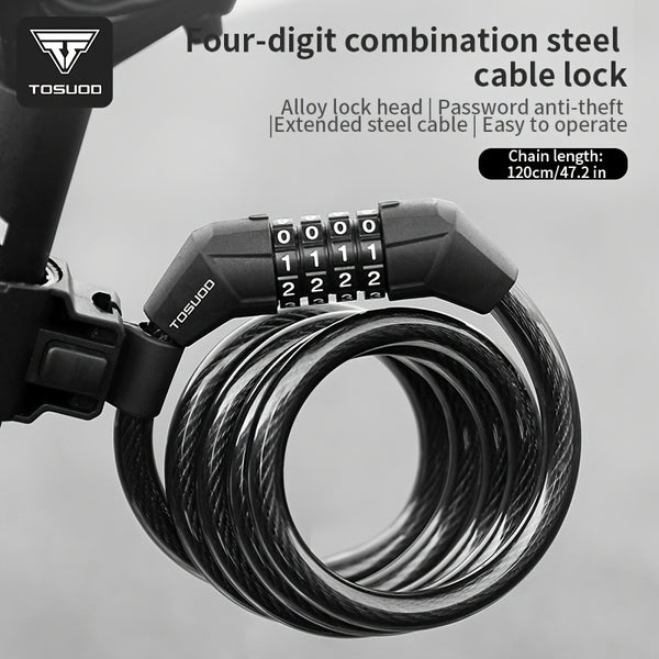 TOSUOD Anti-Theft 4-Digit Code Lock Bike Lock - Heavy-Duty Aluminum Alloy Chain Lock with 4-Digit Combination