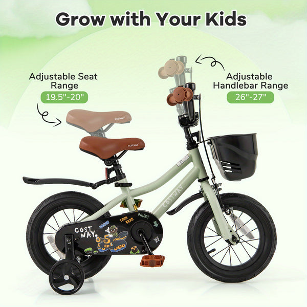 LIFEZEAL 12-Inch Bicycle Featuring Training Wheels, Adjustable Handlebars And Seat, And a Handbrake.