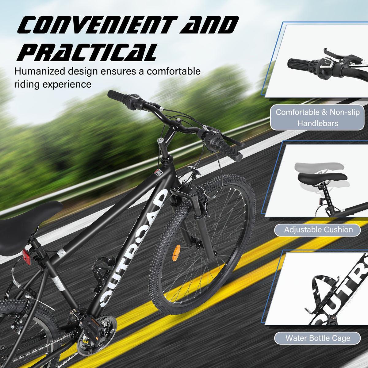 Hardtail Mountian Bikes With 7 Speeds Drivetrain For Adult\u002FYouth, 26 Inch Mens Womens MTB With Widened Frame