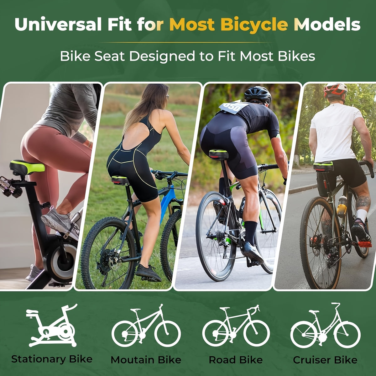 1pc Ergonomic Bike with Double Shock-Absorbing Balls & Memory Foam - Wide Design, & Black Dual-Pad System