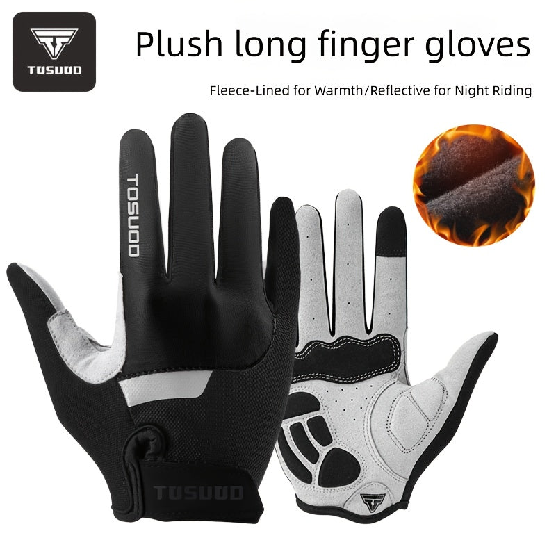 TOSUOD Full-Finger Mountain Bike Gloves for Men & Women - Plush Long Finger Gloves with Fleece-Lined Warmth