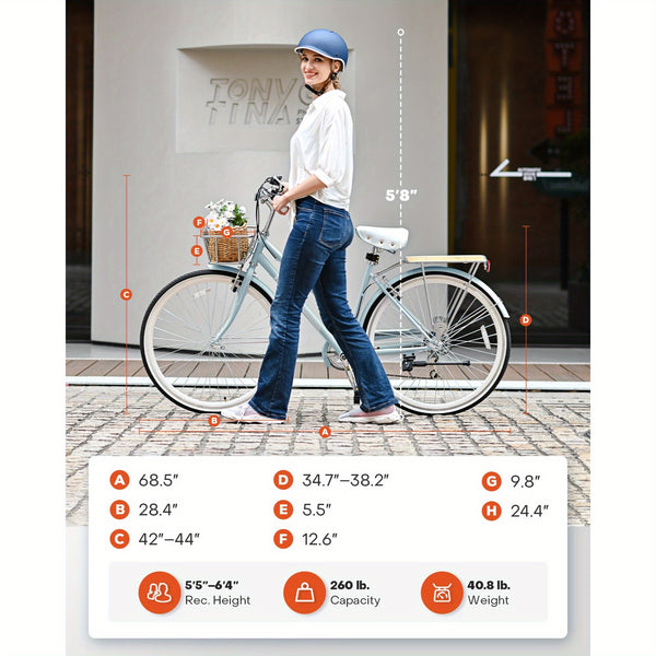 700C Womens Hybrid Bike Urban Commuter Bike 28-Inch, Mint Color, 7-Speed Hybrid with High-Carbon Steel Frame & V-Brakes