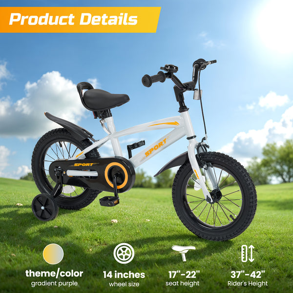 Grey and Orange 12\u002F14\u002F16 Inch Kids Bike with Training Wheels - Ideal Gift for Toddlers