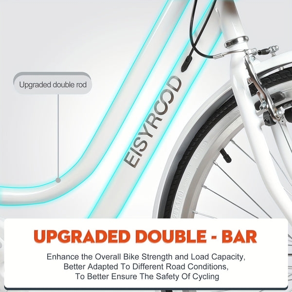 26-inch Adult Hybrid Commuter Bike with Basket - 7-Speed Bicycle