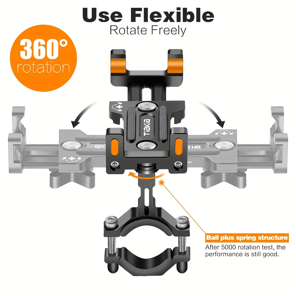 Tiakia Aluminum Alloy Bike Phone Mount, 360° Rotatable Universal Motorcycle Handlebar Phone Holder