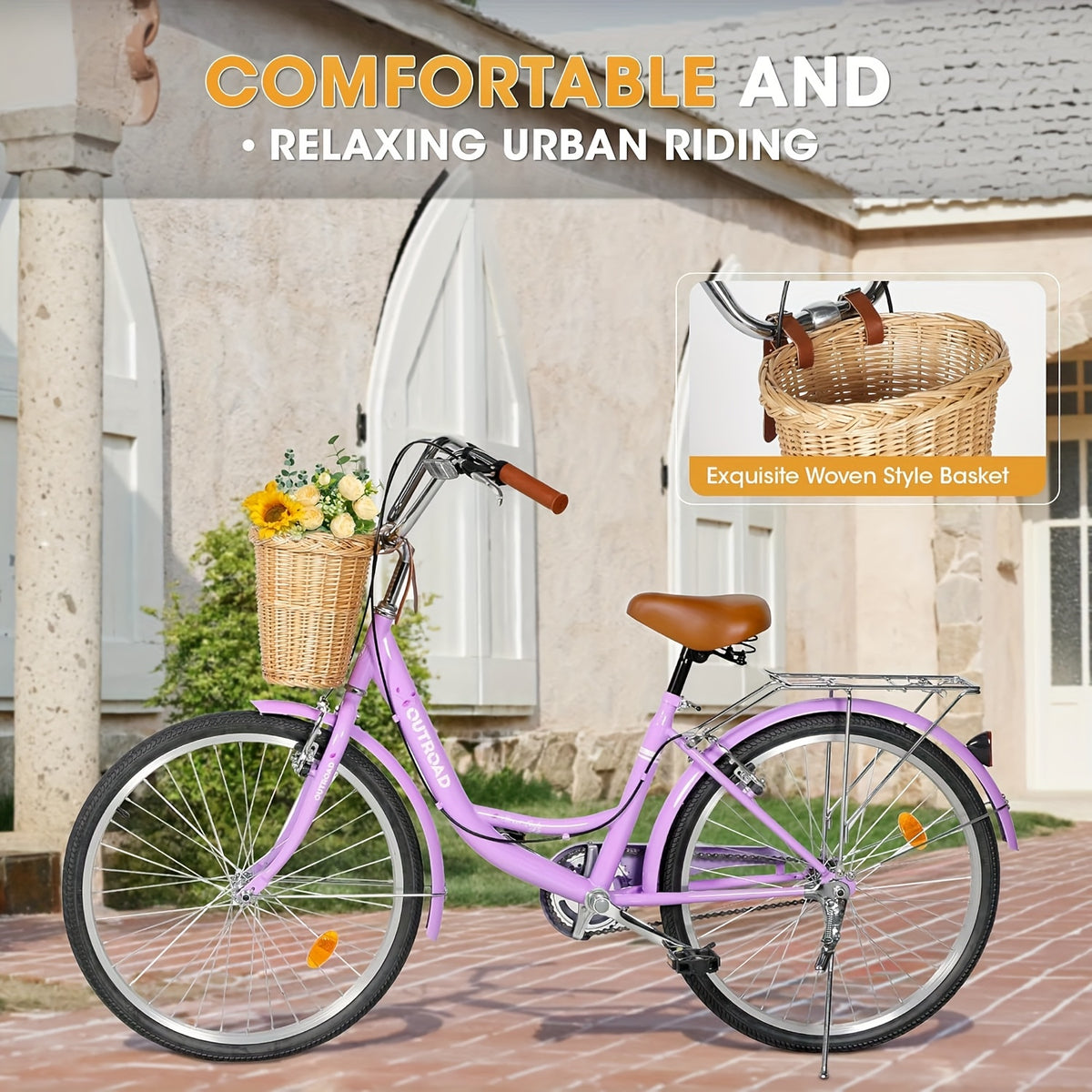 24\u002F26- Inch Beach Cruiser Bike For Women, Commute Bike With Adjustable Seat