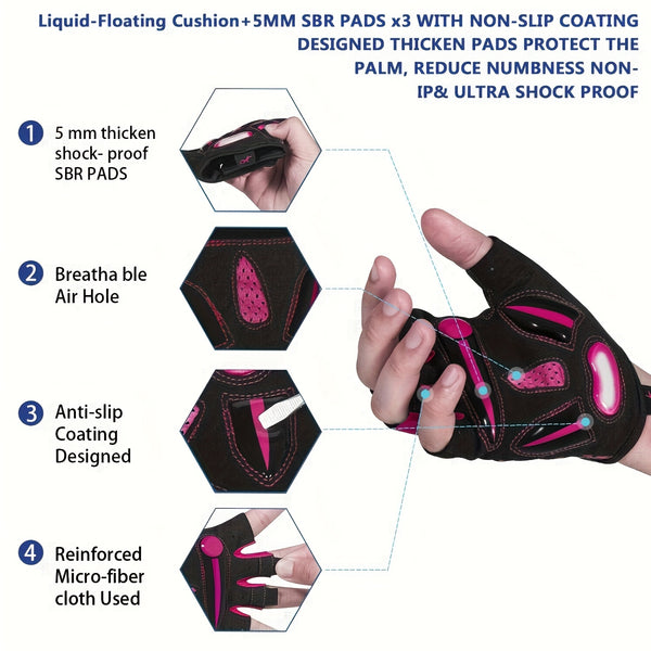 ROORUNS Cycling Gloves - Breathable Sports Gloves with 5mm Liquid Gel Pads, Adjustable Pull-On Closure