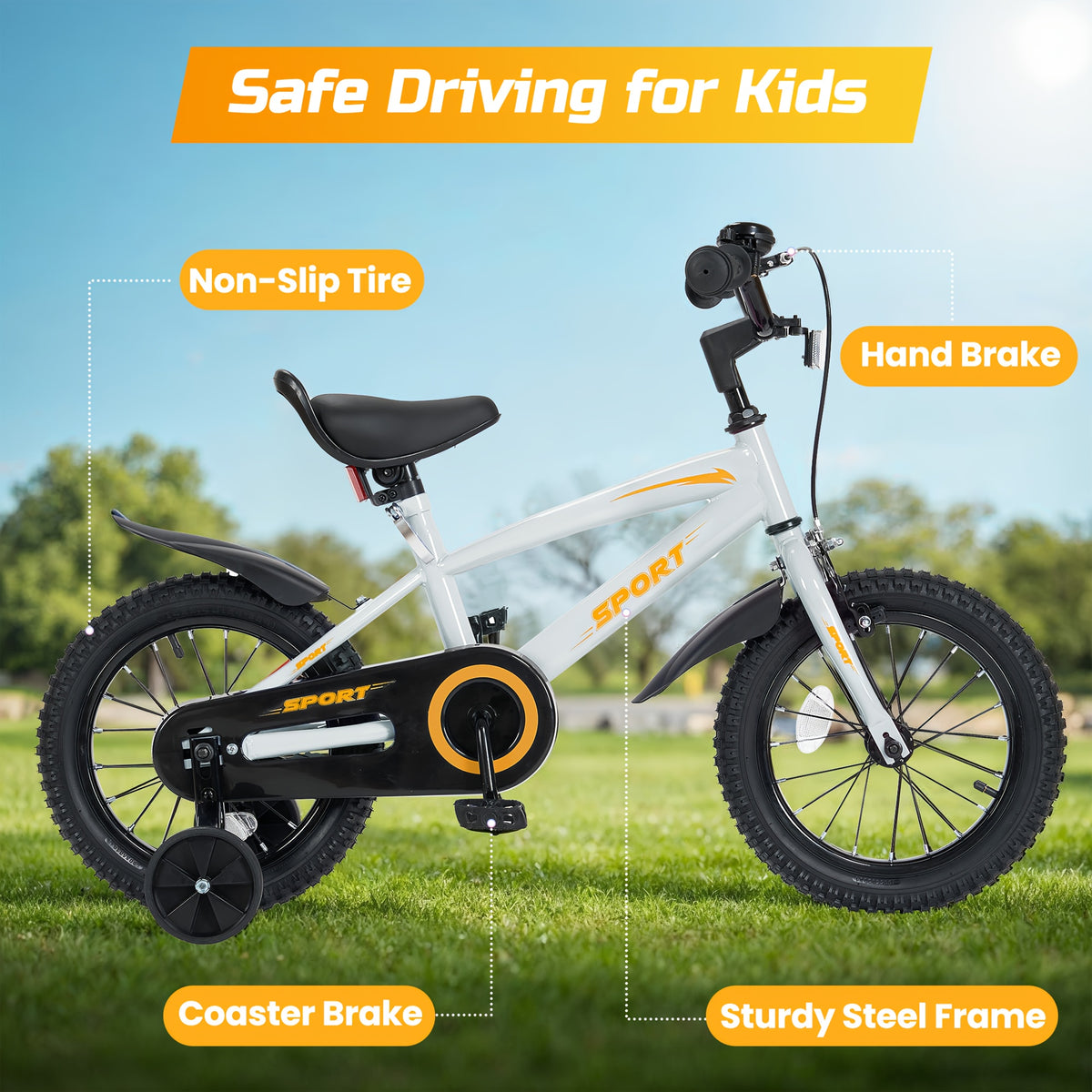 Grey and Orange 12\u002F14\u002F16 Inch Kids Bike with Training Wheels - Ideal Gift for Toddlers