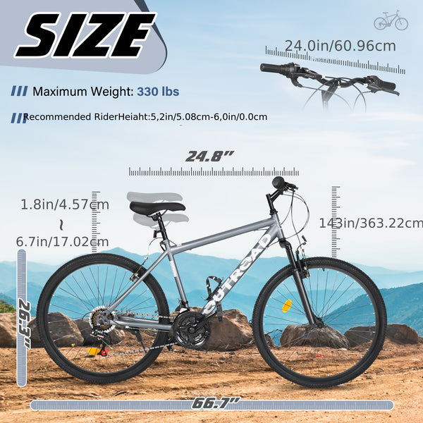 Mountain Bike, 26-inch 7-Speed Aerospace-Grade Frame, Front Suspension V-Brakes Adjustable Ergonomic Seat