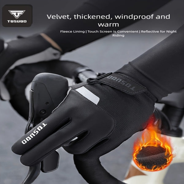 TOSUOD Full-Finger Mountain Bike Gloves for Men & Women - Plush Long Finger Gloves with Fleece-Lined Warmth
