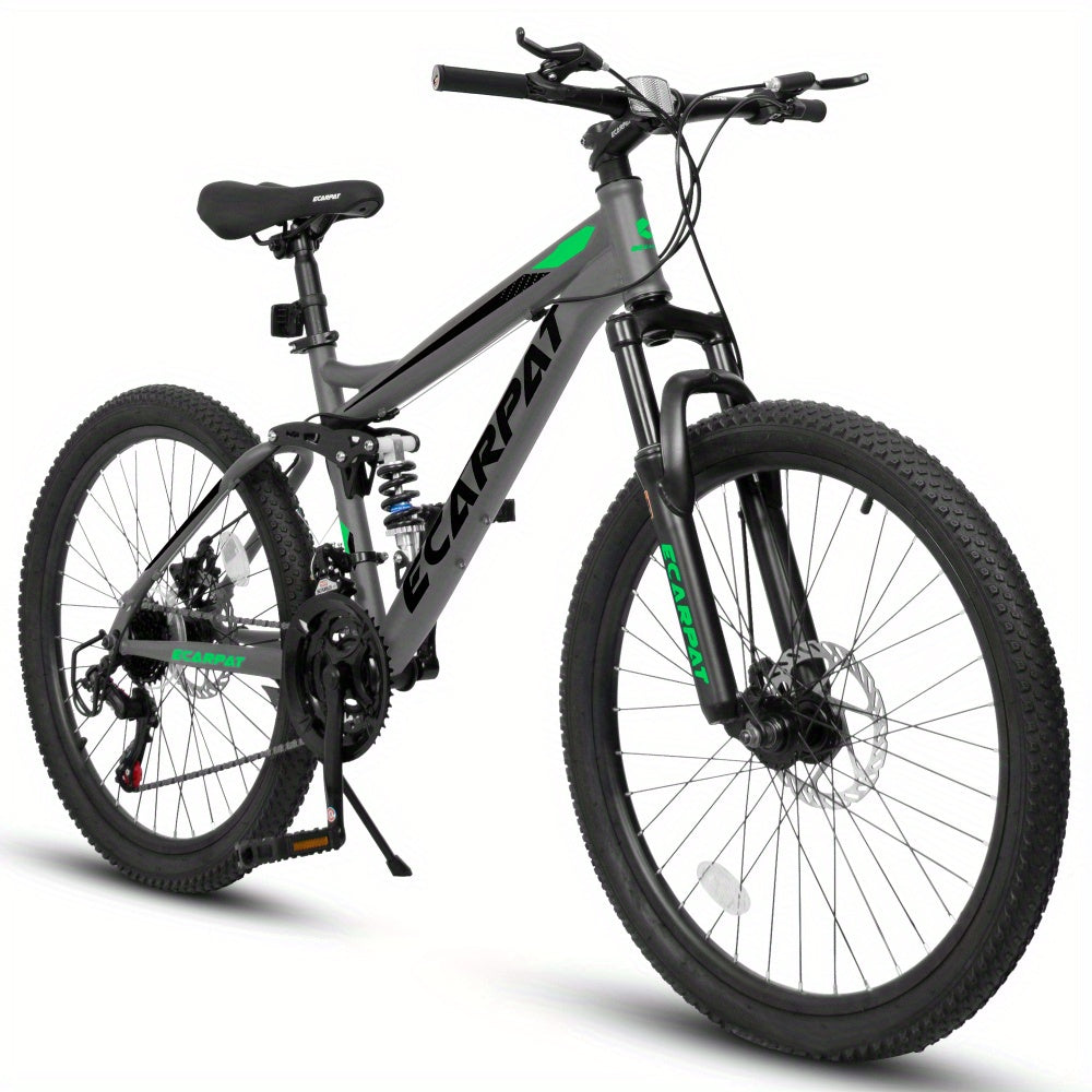 Mountain Bike for Men & Women, 26 Inch Wheels 21-Speed Full Suspension, Carbon Steel Frame, Disc Brakes