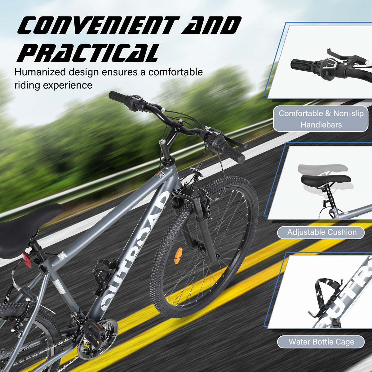 Mountain Bike, 26-inch 7-Speed Aerospace-Grade Frame, Front Suspension V-Brakes Adjustable Ergonomic Seat