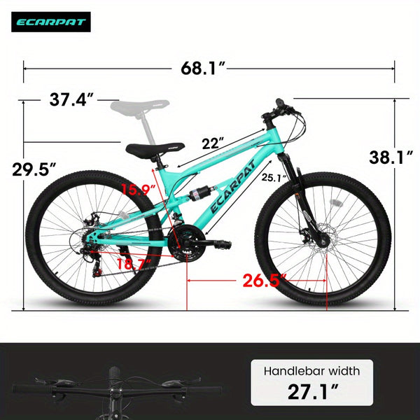 21-Speed Full Suspension Mountain Bike with Front\u002FRear Disc Brakes, 26\