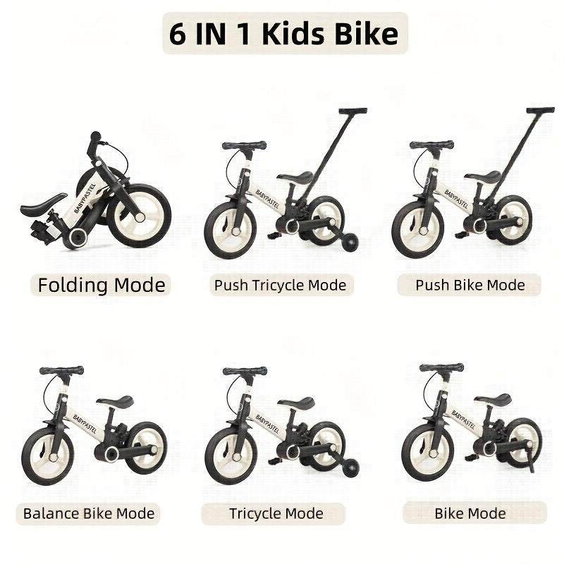 Kids' 6-in-1 Balance Bike Scooter - Adjustable, Multifunctional Bicycle with Push Handle, Aluminum Alloy