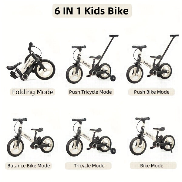 Kids' 6-in-1 Balance Bike Scooter - Adjustable, Multifunctional Bicycle with Push Handle, Aluminum Alloy