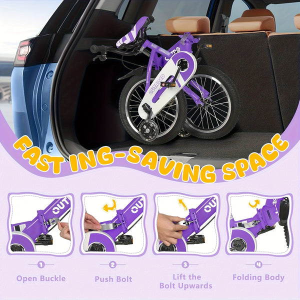 14\u002F16\u002F18 Inch Folding Bike with Training Wheels, Gifts for Boy&Girl Age 3-9 Yrs