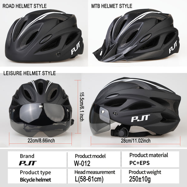 PJT Adult Magnetic 4-in-1 Lightweight Bike Helmet with Detachable Visor and Sun Visor