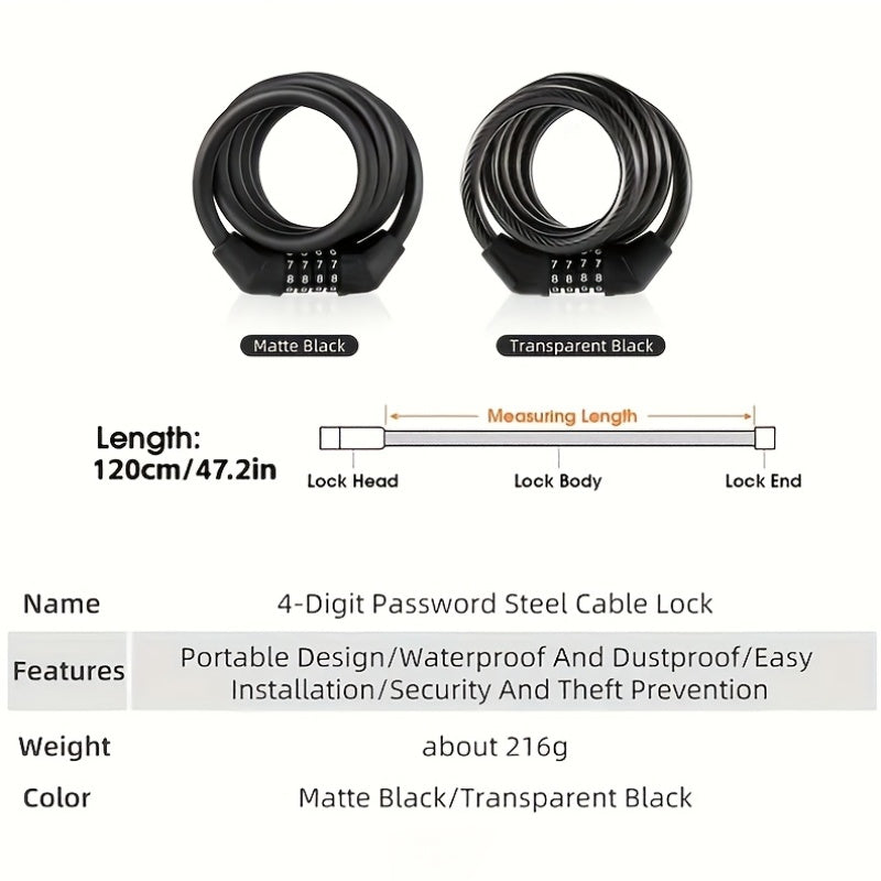 TOSUOD Anti-Theft 4-Digit Code Lock Bike Lock - Heavy-Duty Aluminum Alloy Chain Lock with 4-Digit Combination