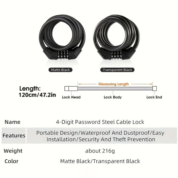 TOSUOD Anti-Theft 4-Digit Code Lock Bike Lock - Heavy-Duty Aluminum Alloy Chain Lock with 4-Digit Combination