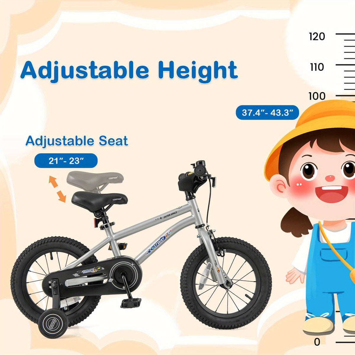 LIFEZEAL 14-Inch Youngsters' Bike for 3-5 Years Old with Adjustable Saddle & Anti-Slip Handlebar - Lightweight Alloy Steel Wheels