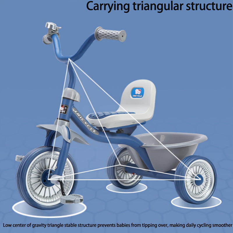 Kids' Tricycle with Anti-Tip Design, Dual Mode of Pedaling and Sliding, Iron Frame, No Brakes, Unisex