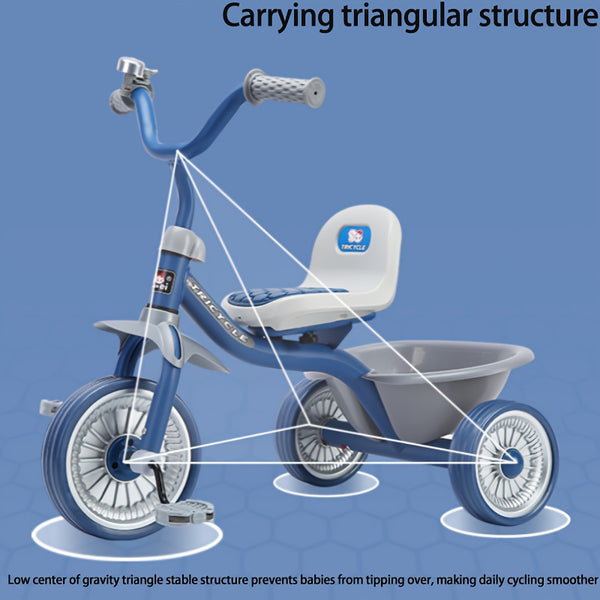 Kids' Tricycle with Anti-Tip Design, Dual Mode of Pedaling and Sliding, Iron Frame, No Brakes, Unisex