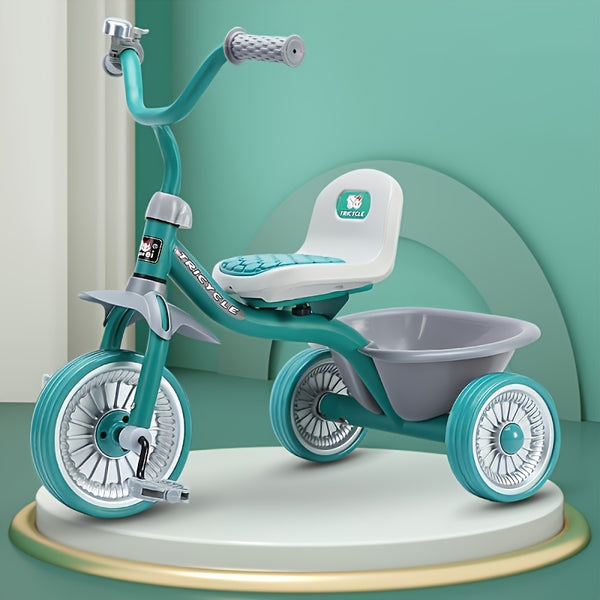 Kids' Tricycle with Anti-Tip Design, Dual Mode of Pedaling and Sliding, Iron Frame, No Brakes, Unisex