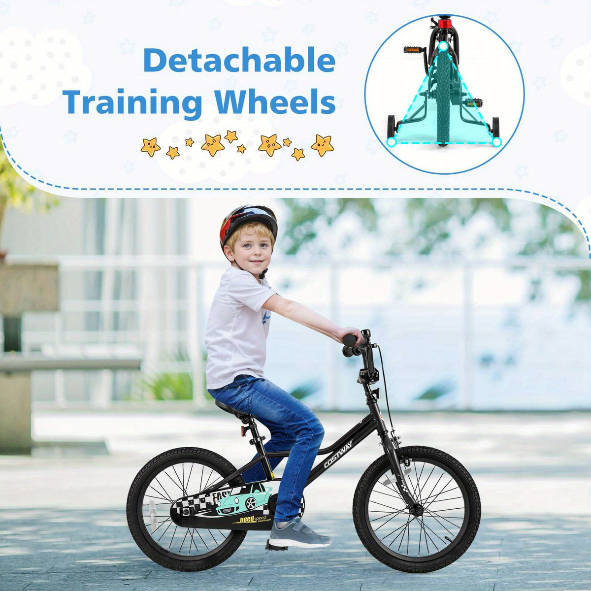 LIFEZEAL 18 Inch Kids Training Bikew\u002F Removable Training Wheels Pneumatic Tires