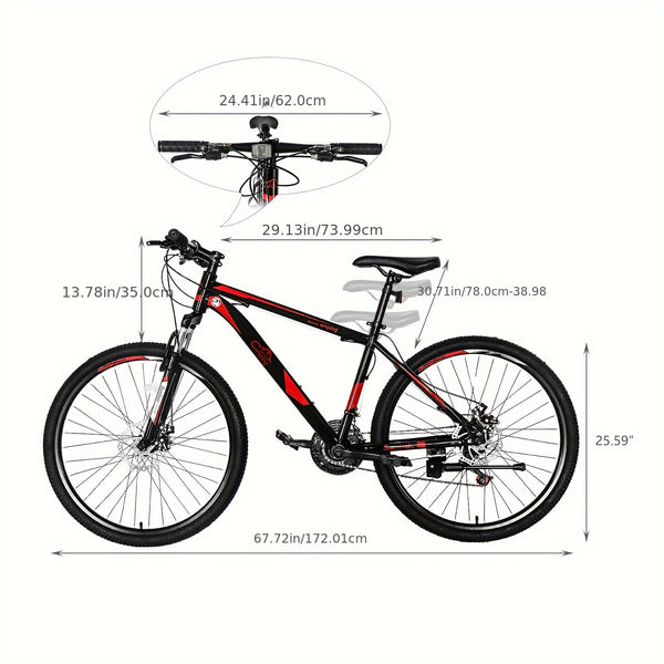 26 - Inch 21 - Speed Red & Black Mountain Bike - Double - Disc Brakes