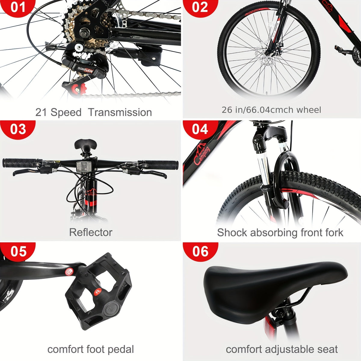 26 - Inch 21 - Speed Red & Black Mountain Bike - Double - Disc Brakes