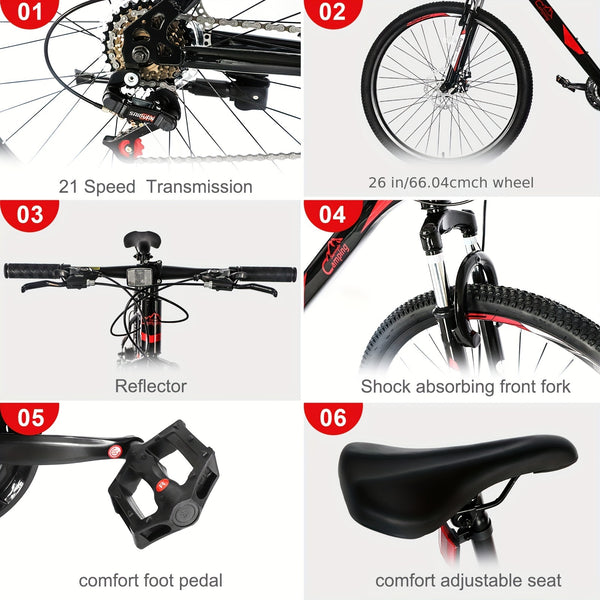 26 - Inch 21 - Speed Red & Black Mountain Bike - Double - Disc Brakes
