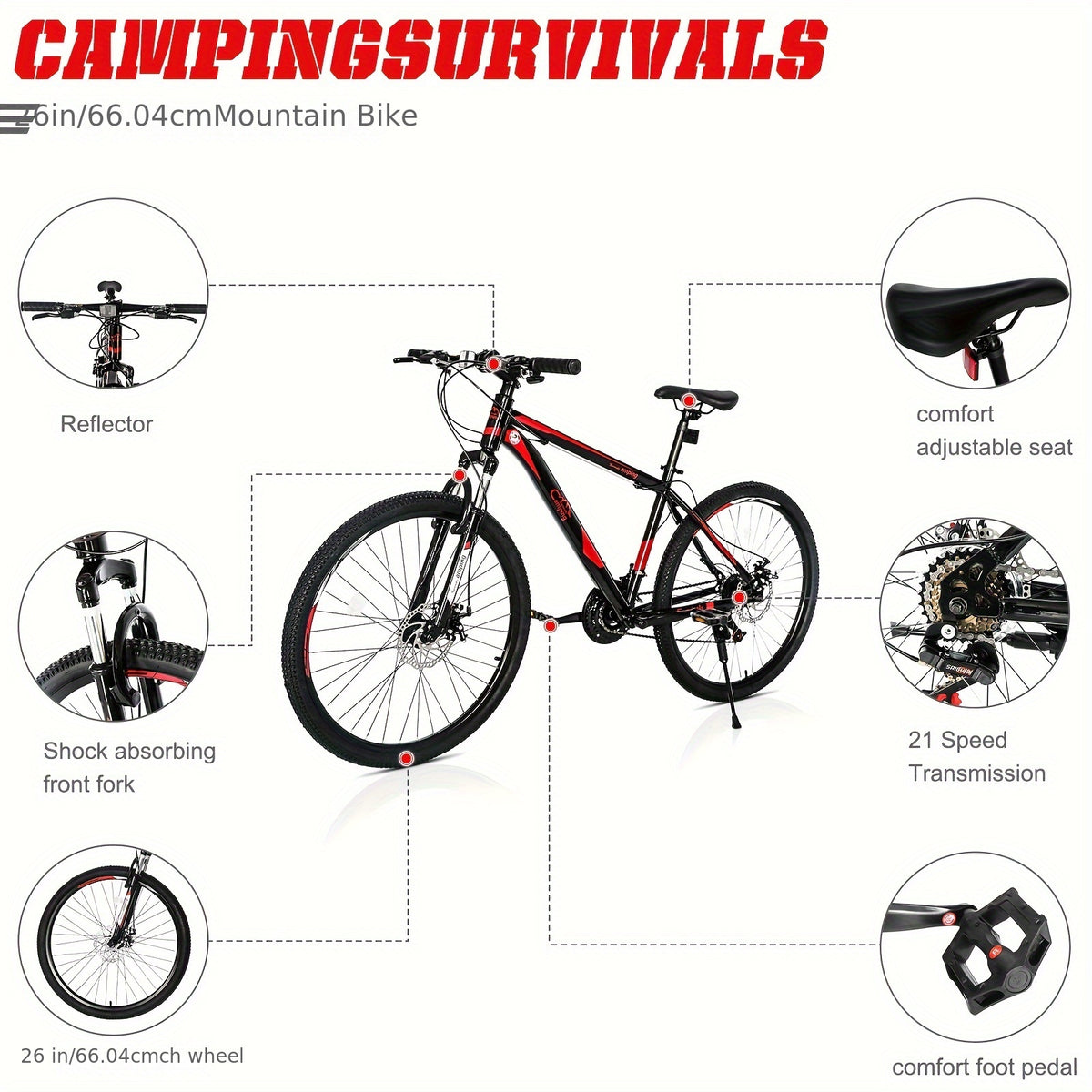 26 - Inch 21 - Speed Red & Black Mountain Bike - Double - Disc Brakes