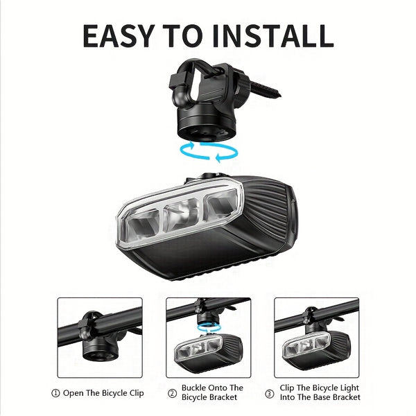 Smiling Shark Under-Mount Bike Light - Ultra-Bright LED Headlight, Rechargeable, 90° Adjustable Angle