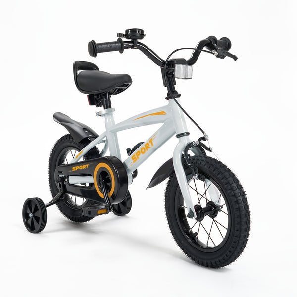 Grey and Orange 12\u002F14\u002F16 Inch Kids Bike with Training Wheels - Ideal Gift for Toddlers