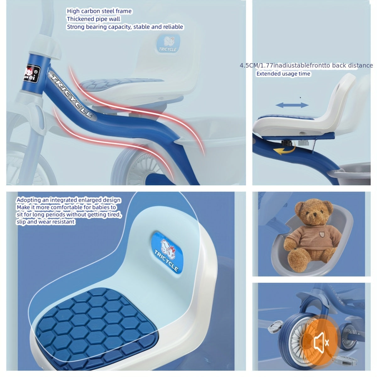 Kids' Tricycle with Anti-Tip Design, Dual Mode of Pedaling and Sliding, Iron Frame, No Brakes, Unisex