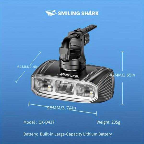 Smiling Shark Under-Mount Bike Light - Ultra-Bright LED Headlight, Rechargeable, 90° Adjustable Angle