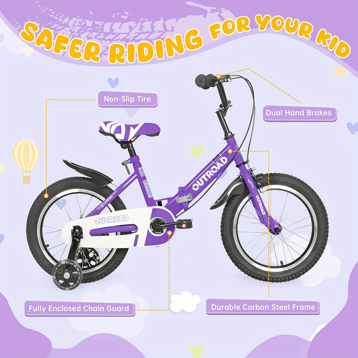 14\u002F16\u002F18 Inch Folding Bike with Training Wheels, Gifts for Boy&Girl Age 3-9 Yrs