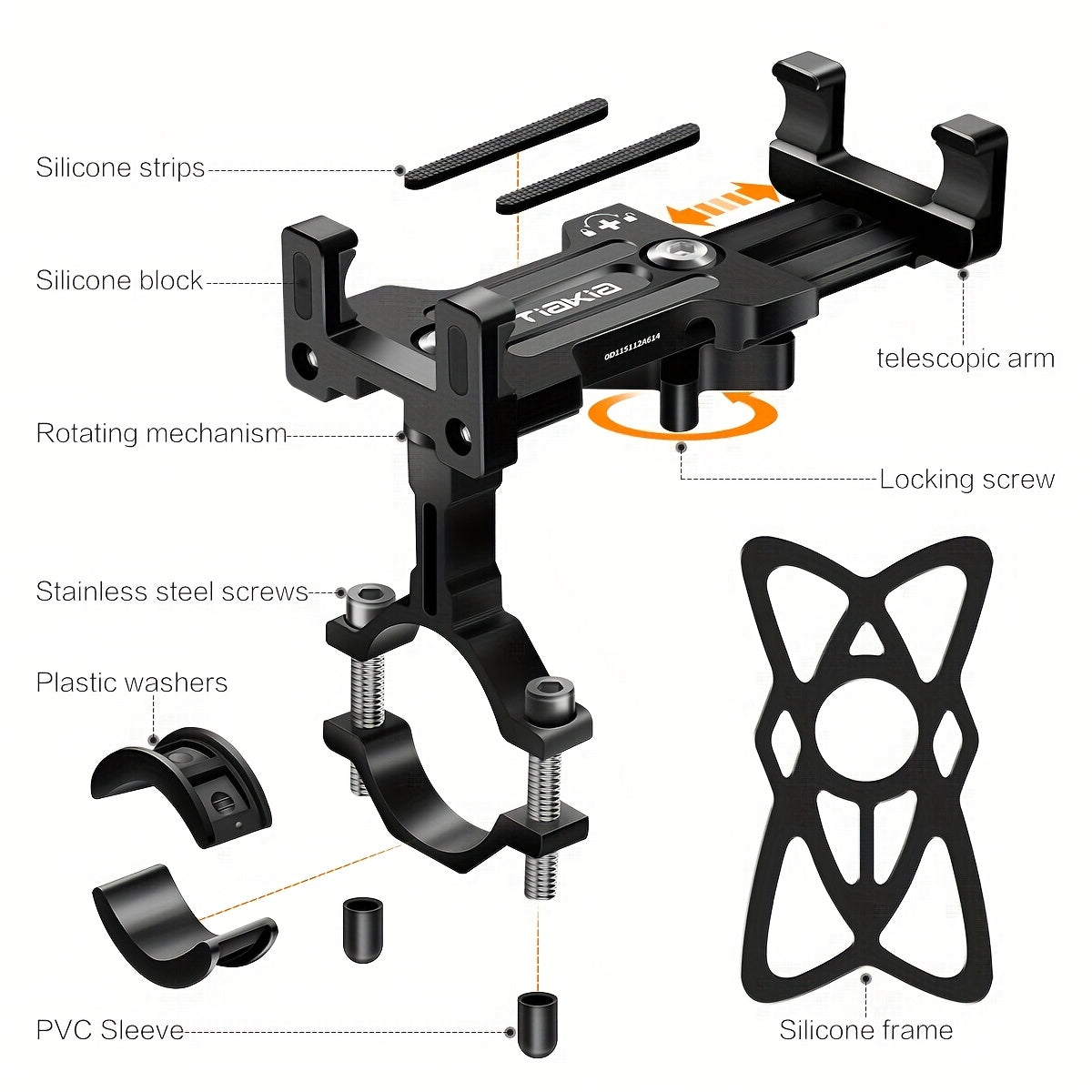 Tiakia Aluminum Alloy Bike Phone Mount, 360° Rotatable Universal Motorcycle Handlebar Phone Holder