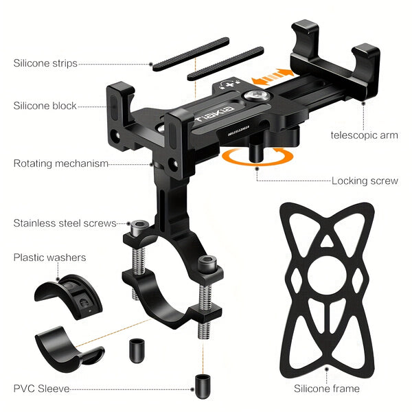 Tiakia Aluminum Alloy Bike Phone Mount, 360° Rotatable Universal Motorcycle Handlebar Phone Holder