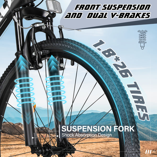 Hardtail Mountian Bikes With 7 Speeds Drivetrain For Adult\u002FYouth, 26 Inch Mens Womens MTB With Widened Frame