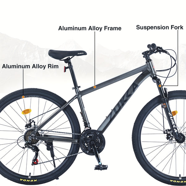 27.5 Inch Wheels 21 Speed Mountain Bike, for Men Women Adult, Front Suspension, Aluminum Alloy Frame
