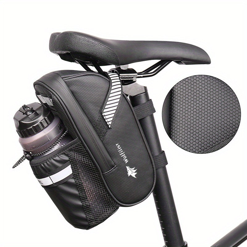 Large Capacity High Quality Bike Saddle Bag with Reflective Strips, Adjustable Strap & Mesh Pocket - Black