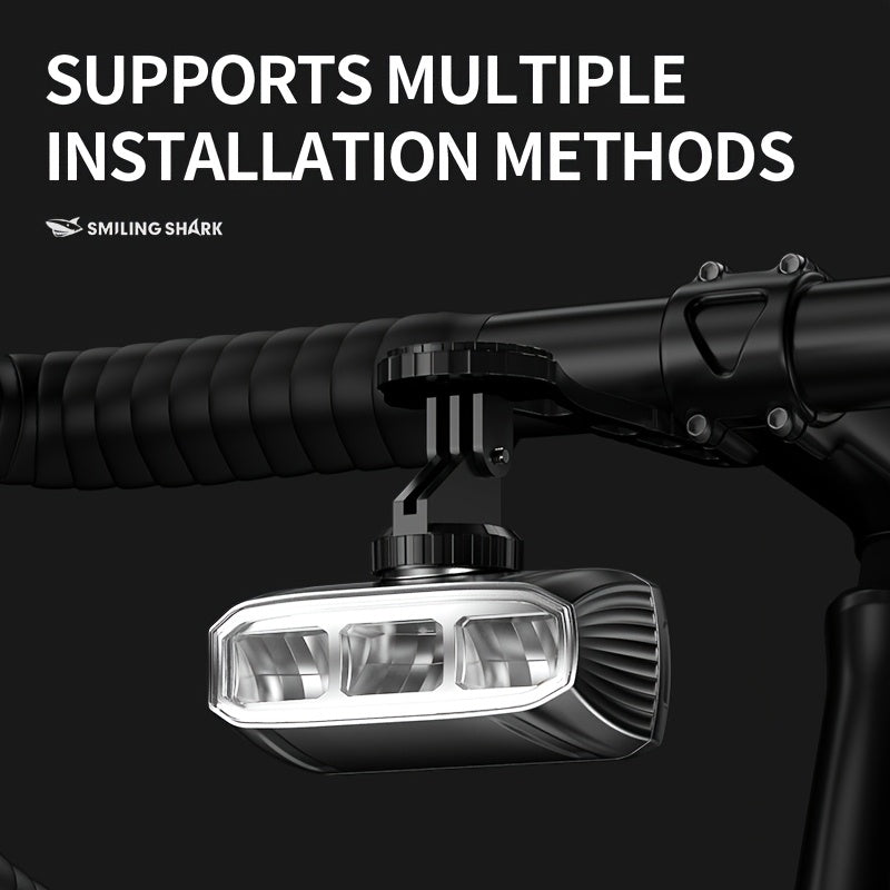 Smiling Shark Under-Mount Bike Light - Ultra-Bright LED Headlight, Rechargeable, 90° Adjustable Angle