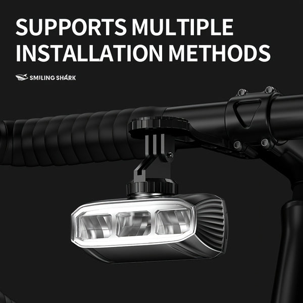 Smiling Shark Under-Mount Bike Light - Ultra-Bright LED Headlight, Rechargeable, 90° Adjustable Angle