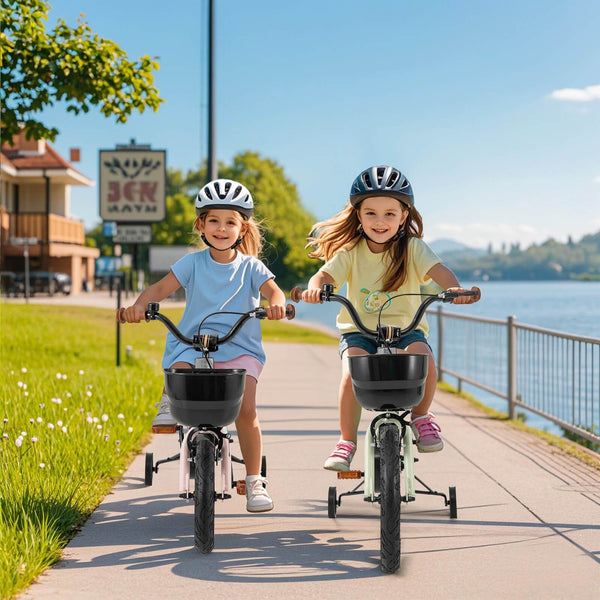 LIFEZEAL 12-Inch Bicycle Featuring Training Wheels, Adjustable Handlebars And Seat, And a Handbrake.