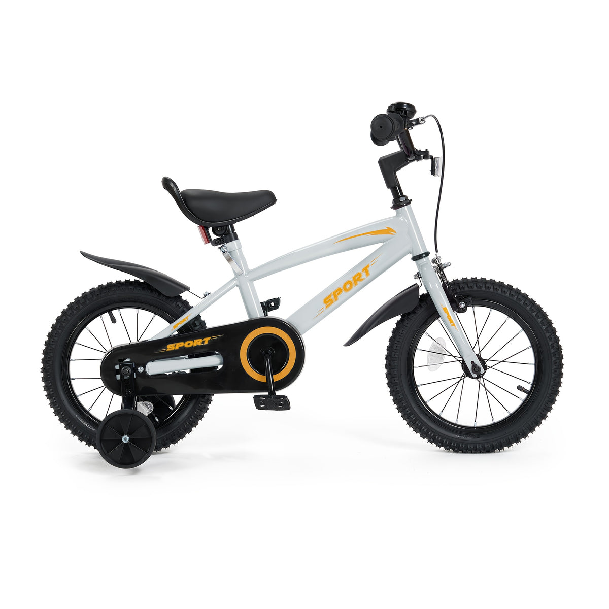 Grey and Orange 12\u002F14\u002F16 Inch Kids Bike with Training Wheels - Ideal Gift for Toddlers