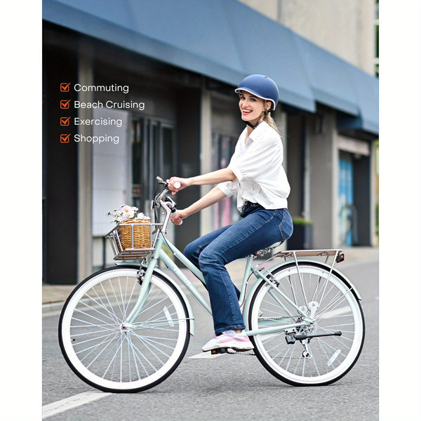 700C Womens Hybrid Bike Urban Commuter Bike 28-Inch, Mint Color, 7-Speed Hybrid with High-Carbon Steel Frame & V-Brakes