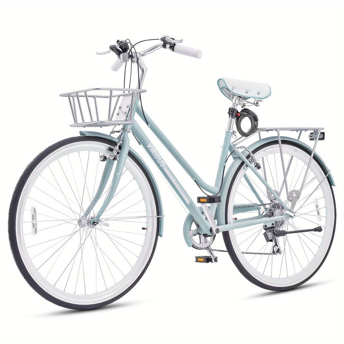 700C Womens Hybrid Bike Urban Commuter Bike 28-Inch, Mint Color, 7-Speed Hybrid with High-Carbon Steel Frame & V-Brakes