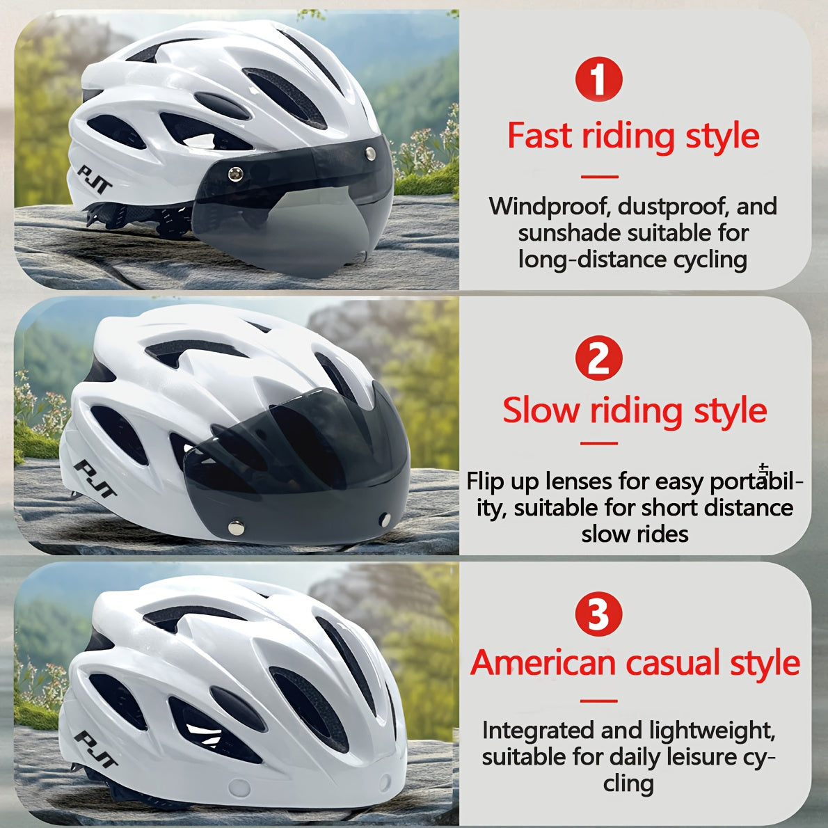 PJT Adult Magnetic 4-in-1 Lightweight Bike Helmet with Detachable Visor and Sun Visor